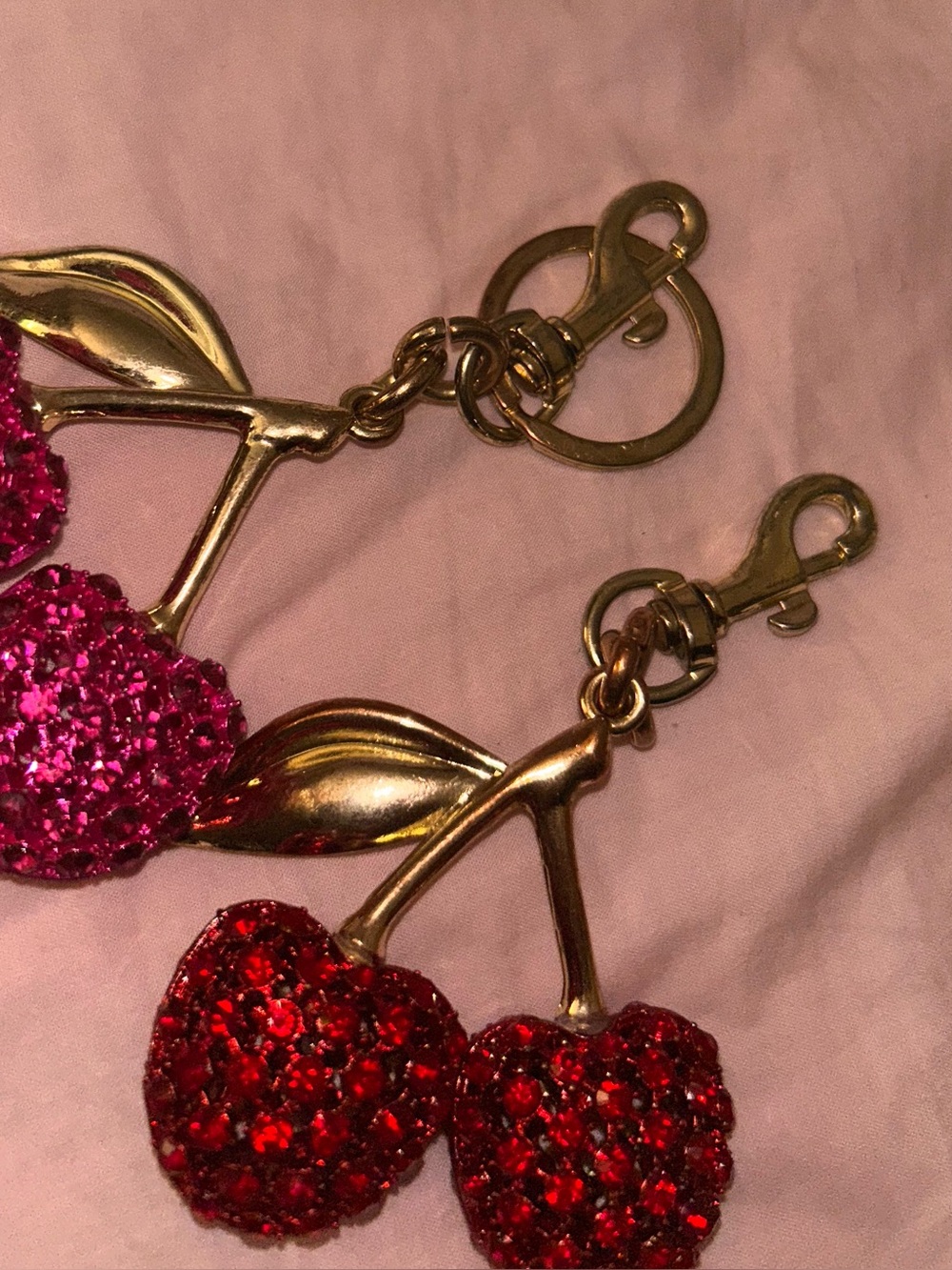 SET Sparkling Cherry Keychain Charm - Pink and Red